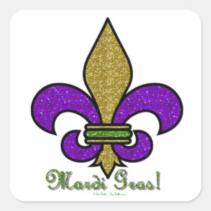 Pegatina Cuadrada Colorido Mardi Gras Fleur De Lis