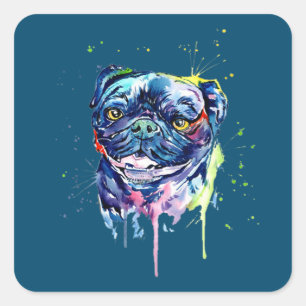 Pegatina Cuadrada Colorido Perro de arte de Pug Lover