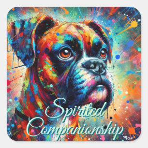 Pegatina Cuadrada Colorido Pop Art Boxer Perro Perros Azules Verde a