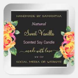 Pegatina Cuadrada Colorido Producto Floral Etiquetas de envasado Pla