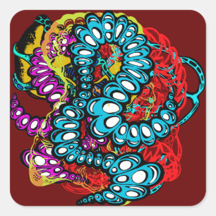Pegatina Cuadrada Colorido Surreal Abstract Caterpillar Design