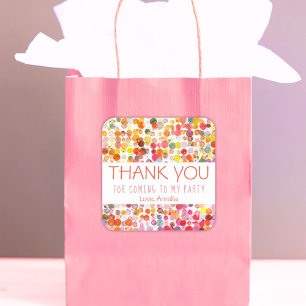 Pegatina Cuadrada Coloridos Blogs Niños Gracias Fiesta de Cumpleaños