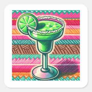 Pegatina Cuadrada Coloridos Favoritos de Fiesta de Margarita Mexican
