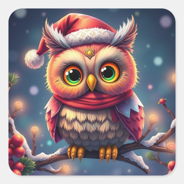 Pegatina Cuadrada Coloridos Navidades festivos Pegatinas de lechuza (Anverso)