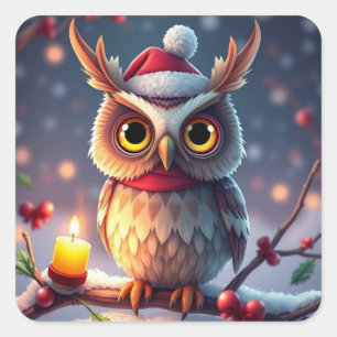 Pegatina Cuadrada Coloridos Navidades festivos Pegatinas de lechuza
