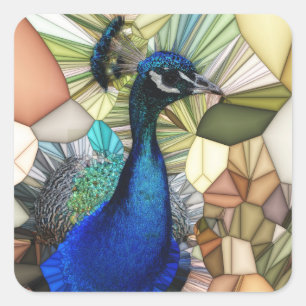Pegatina Cuadrada Coloridos Pegatinas del Mosaico del Pavo Real