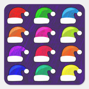 Pegatina Cuadrada Coloridos Santa Hats