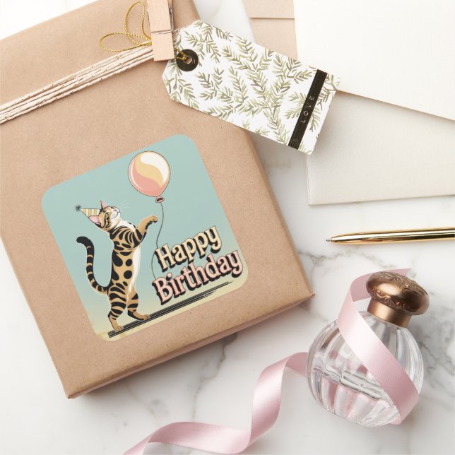 Pegatina Cuadrada Coloroso gato bengalí (Regalar)