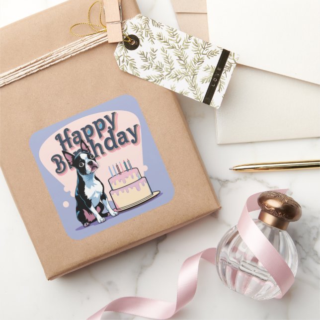 Pegatina Cuadrada Coloroso perro de Boston Terrier (Regalar)