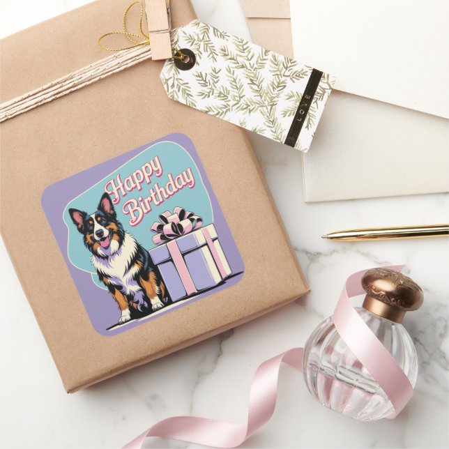 Pegatina Cuadrada Coloroso perro pastor belga (Regalar)