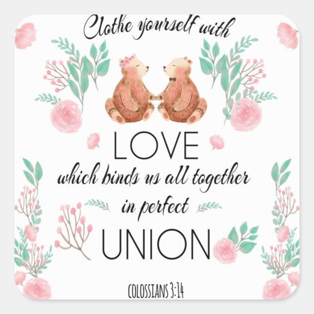 Pegatina Cuadrada Colosales 3:14 Vestirse con amor (Anverso)