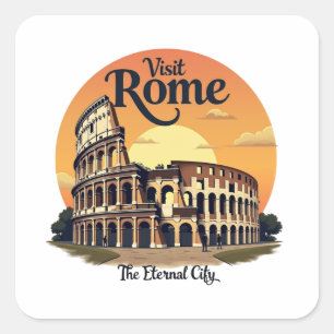 Pegatina Cuadrada Colosseo Roma Vintage Travel Design