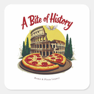 Pegatina Cuadrada Colosseo vintage Roma y arte de pizza napolitana