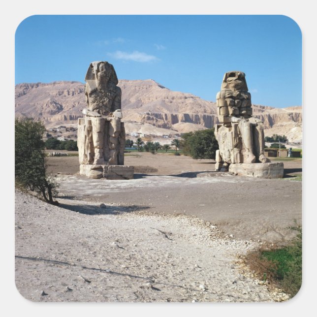 Pegatina Cuadrada Colossi de Memnon, estatuas de Amenhotep (Anverso)