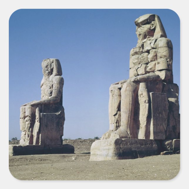 Pegatina Cuadrada Colossi de Memnon, estatuas de Amenhotep (Anverso)