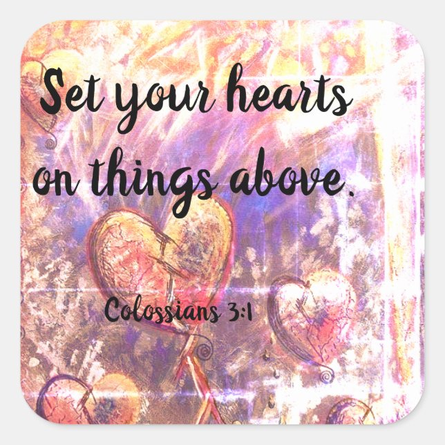 Pegatina Cuadrada Colossianos 3:1 Pegatinas de la Biblia Cristiana (Anverso)