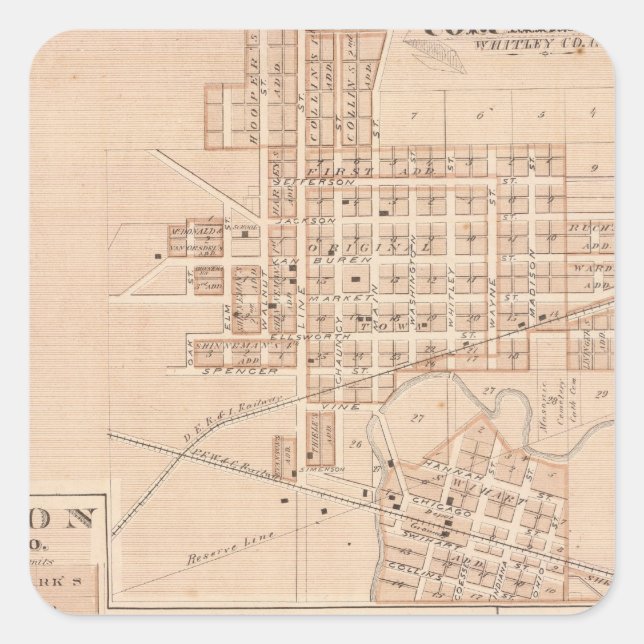 Pegatina Cuadrada Columbia City, Whitley Co (Anverso)