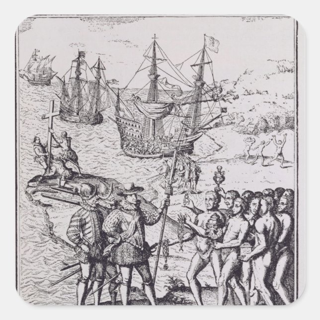 Pegatina Cuadrada Columbus en La Española 2 (Anverso)