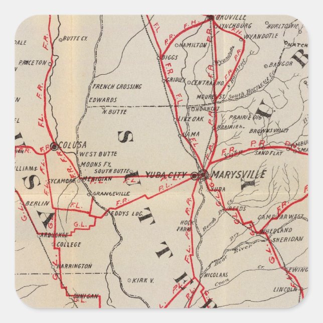 Pegatina Cuadrada Colusa, Yolo, Napa, Butte, Yuba, Sutter, Solano (Anverso)