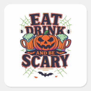 Pegatina Cuadrada Coma Bebida Y Da Miedo El Diseño De Halloween Crea