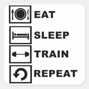 Pegatina Cuadrada Coma, duerme, entrena, repite.