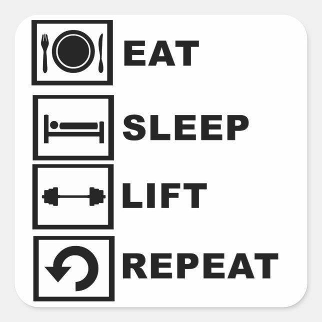 Pegatina Cuadrada Coma, duerme, levanta, repite. (Anverso)
