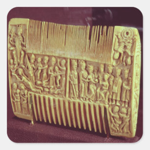 Pegatina Cuadrada Comb litúrgico, Escuela de St.Albans, c.1120