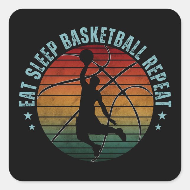 PEGATINA CUADRADA COME BALONCESTO DUERME REPITE (Anverso)