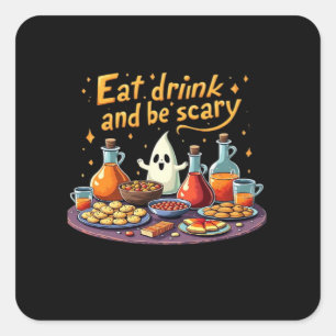 Pegatina Cuadrada Come Come Y Sé Espantoso Halloween Divertido Y Esp