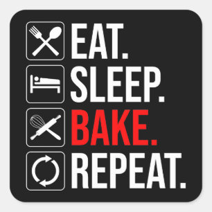 Pegatina Cuadrada Come. Duerme. Bake. Repite