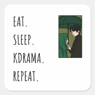 Pegatina Cuadrada Come. Duerme. Kdrama. Repite.