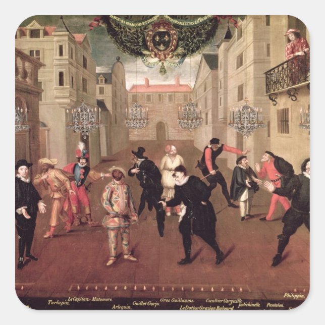 Pegatina Cuadrada Comediantes italianos y franceses (Anverso)