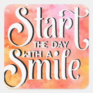 Pegatina Cuadrada Comenzar el día con una cita motivacional sonrient