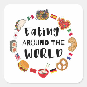 Pegatina Cuadrada Comer alrededor del mundo