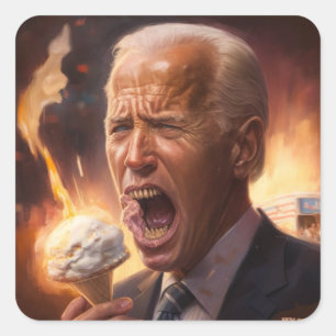 Pegatina Cuadrada Comer biden helado mientras el mundo se quema