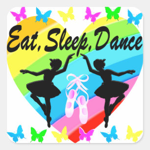 PEGATINA CUADRADA COMER, DORMIR, BAILAR EL CORAZÓN Y LAS MARIPOSAS