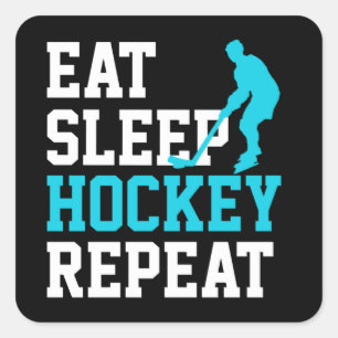 Pegatina Cuadrada Comer Dormir Hockey Repetir