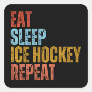 PEGATINA CUADRADA COMER DORMIR HOCKEY SOBRE HIELO REPETIR