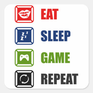 Pegatina Cuadrada Comer, dormir, jugar, repetir