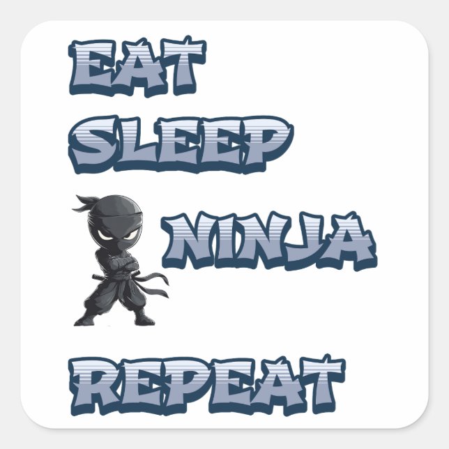 Pegatina Cuadrada Comer, dormir, Ninja, repetir (Anverso)