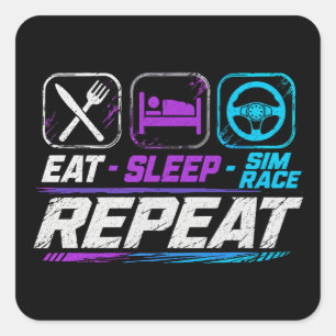 Pegatina Cuadrada Comer dormir sim carrera repetir para fans de sim