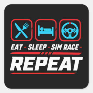 Pegatina Cuadrada Comer dormir sim carrera repetir para fans de sim