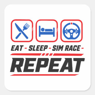 Pegatina Cuadrada Comer dormir sim carrera repetir para fans de sim