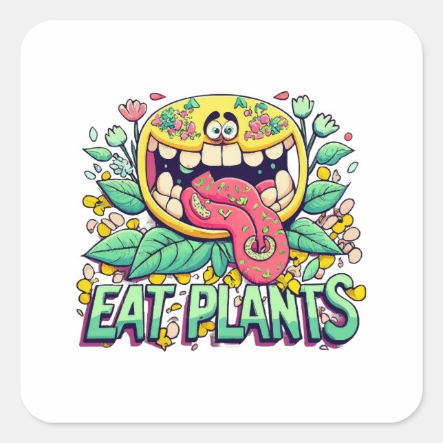 Pegatina Cuadrada Comer plantas (Anverso)