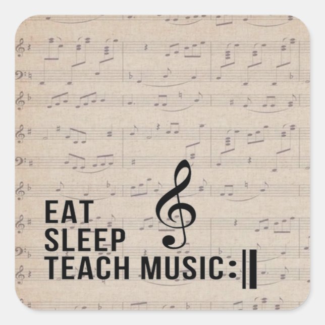 Pegatina Cuadrada Comer Sleep Teach Music Repetir Humor Musical (Anverso)