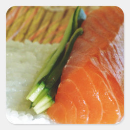 Pegatina Cuadrada Comer Sushi Rice Sanitario Sanitario Sesame Salmon
