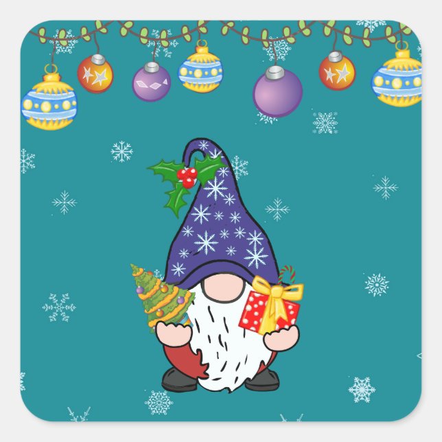 Pegatina Cuadrada Comer y ser gnomo (Anverso)