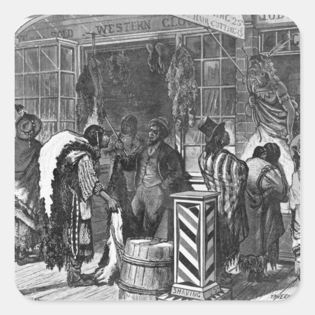 Pegatina Cuadrada Comerciantes de indios en una ciudad fronteriza (Anverso)