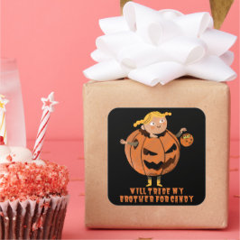 Pegatina Cuadrada COMERCIARÉ A MI HERMANO POR Halloween gracioso CAN