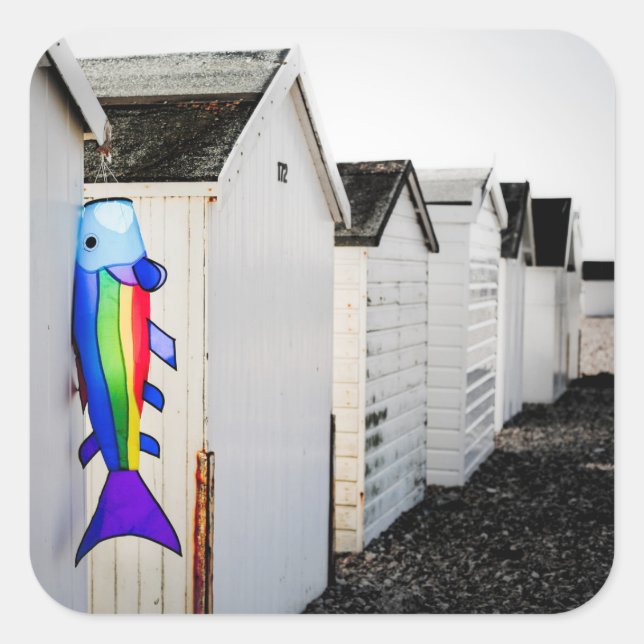 Pegatina Cuadrada Cometa coloreada arco iris (Anverso)